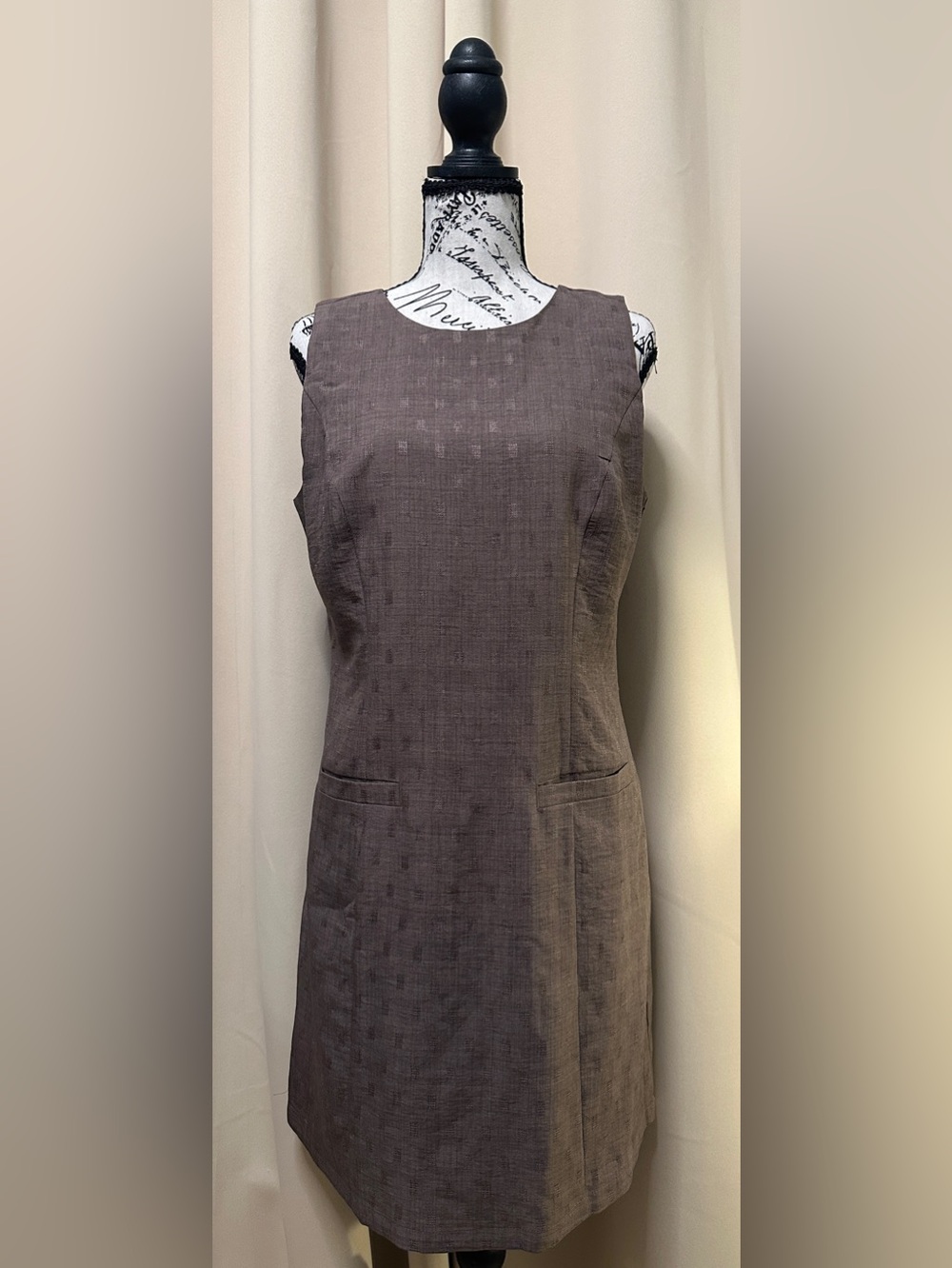 A New Day Mocha Brown Sleeveless Tailored Midi Dress Pockets S NWT